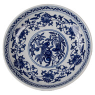 Clayre &amp; Eef   | Taartplateau op voet Wit Blauw &oslash; 26x13 cm | 6CE2383