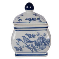 Clayre &amp; Eef   | Decoratie pot met deksel Wit Blauw 13x13x17 cm | 6CE2391