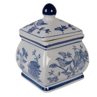 Clayre &amp; Eef   | Decoratie pot met deksel Wit Blauw 13x13x17 cm | 6CE2391