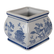 Clayre &amp; Eef   | Decoratie pot met deksel Wit Blauw 13x13x17 cm | 6CE2391