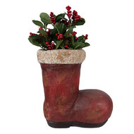 Clayre &amp; Eef   | Kerstdecoratie Laars Rood Beige 28x18x30 cm | 6MG0131