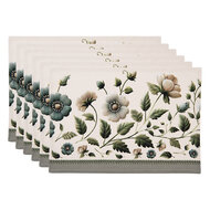 Clayre &amp; Eef   | Placemats Set van 6 Beige Groen 48x33 cm | GTB40