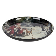 Clayre &amp; Eef   | Decoratie Schaal Grijs Rood &oslash; 28x3 cm | 66416