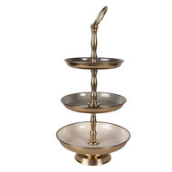 Clayre &amp; Eef   | Etag&egrave;re 3 laags Beige Goudkleurig &oslash; 18x35 cm | 66426