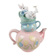 Clayre &amp; Eef   | Decoratie Konijn Roze Blauw Wit 28x19x34 cm | 6PR5232