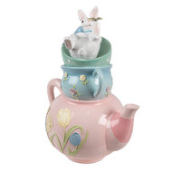 Clayre &amp; Eef   | Decoratie Konijn Roze Blauw Wit 28x19x34 cm | 6PR5232