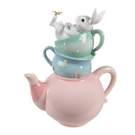 Clayre &amp; Eef   | Decoratie Konijn Roze Blauw Wit 28x19x34 cm | 6PR5232