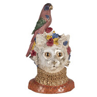 Clayre &amp; Eef   | Decoratie buste Kat met vogel Wit Goudkleurig 24x21x40 cm | 6PR6040