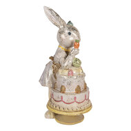 Clayre &amp; Eef   | Decoratie Konijn met taart Wit Goudkleurig 20x15x36 cm | 6PR6042