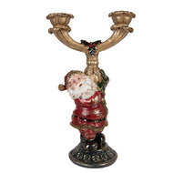 Clayre &amp; Eef   | Kandelaar Kerstman Goudkleurig Rood 17x10x28 cm | 6PR6050