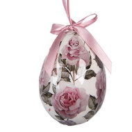 Clayre &amp; Eef   | Decoratie Hanger Ei (set 6) Wit Roze &oslash; 7x10 cm | 66456