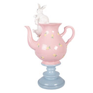 Clayre &amp; Eef   | Decoratie theepot met konijnen Roze Wit 22x14x35 cm | 6PR5940