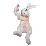 Clayre &amp; Eef   | Decoratie zittend Konijn Wit Roze 9x9x14 cm | 6PR5975