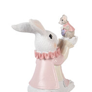 Clayre &amp; Eef   | Decoratie zittend Konijn Wit Roze 9x9x14 cm | 6PR5975