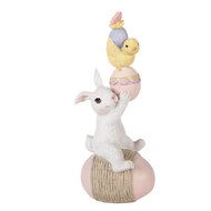 Clayre &amp; Eef   | Decoratie Konijn op ei Wit Roze 8x6x19 cm | 6PR5978