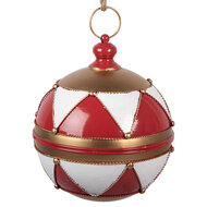 Clayre &amp; Eef   | Decoratie Kerstbal Rood Wit &oslash; 31x36 cm | 6Y5986