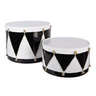 Clayre &amp; Eef   | Decoratie Trommel Wit Zwart (set 2) &oslash; 37x26 / &oslash; 32x17 cm | 6Y5989