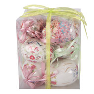 Clayre &amp; Eef   | Decoratie Hanger Ei (set 9) Wit Roze &oslash; 5x8 cm | 66445