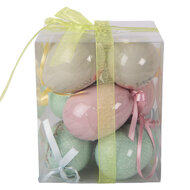 Clayre &amp; Eef   | Decoratie Hanger Ei (set 9) Groen Roze &oslash; 5x8 cm | 66447