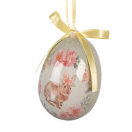 Clayre &amp; Eef   | Decoratie Hanger Ei (set 9) Groen Roze &oslash; 5x8 cm | 66447