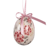 Clayre &amp; Eef   | Decoratie Hanger Ei (set 9) Roze Wit &oslash; 5x8 cm | 66449