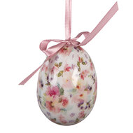 Clayre &amp; Eef   | Decoratie Hanger Ei (set 9) Wit Roze &oslash; 5x8 cm | 66451