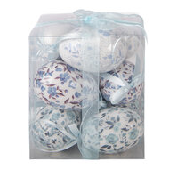 Clayre &amp; Eef   | Decoratie Hanger Ei (set 9) Wit Blauw &oslash; 5x8 cm | 66452