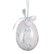 Clayre &amp; Eef   | Decoratie Hanger Ei (set 9) Wit Blauw &oslash; 5x8 cm | 66452