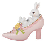 Clayre &amp; Eef   | Decoratie Konijn in schoen Wit Roze 13x5x12 cm | 6PR5979