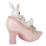 Clayre &amp; Eef   | Decoratie Konijn in schoen Wit Roze 13x5x12 cm | 6PR5979