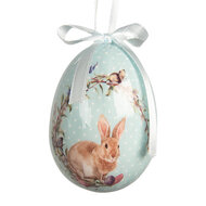 Clayre &amp; Eef   | Decoratie Hanger Ei (set 9) Blauw Wit &oslash; 5x8 cm | 66446