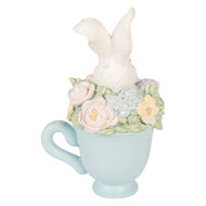 Clayre &amp; Eef   | Decoratie Konijn in mok Wit Blauw 11x9x16 cm | 6PR6076