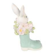 Clayre &amp; Eef   | Decoratie Konijn in laarzen Wit Blauw 9x9x15 cm | 6PR6077