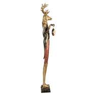 Clayre &amp; Eef   | Decoratie Hert met klokje Goudkleurig Groen 12x16x87 cm | 5PR0200