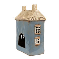 Clayre &amp; Eef   | Theelichthouder Kerst Huisje Blauw Beige 16x10x23 cm | 6CE1894