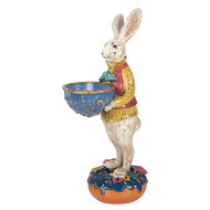 Clayre &amp; Eef   | Decoratie Konijn met schaal Beige Blauw 12x10x28 cm | 6PR6020