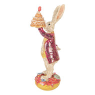 Clayre &amp; Eef   | Decoratie Konijn met taart Beige Rood 14x10x30 cm | 6PR6021