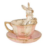 Clayre &amp; Eef   | Decoratie Konijn in kopje Beige Roze &oslash; 12x12 cm | 6PR6032