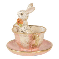 Clayre &amp; Eef   | Decoratie Konijn in kopje Beige Roze &oslash; 12x12 cm | 6PR6032