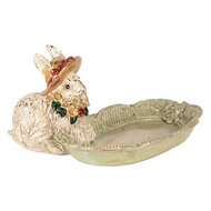 Clayre &amp; Eef   | Decoratief Schaaltje met konijn Beige Groen 14x11x8 cm | 6PR6045