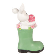 Clayre &amp; Eef   | Decoratie Konijn in laars Wit Groen 13x8x20 cm | 6PR6070