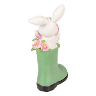 Clayre &amp; Eef   | Decoratie Konijn in laars Wit Groen 13x8x20 cm | 6PR6070