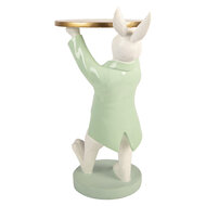 Clayre &amp; Eef   | Decoratie Konijn met schaal Wit Groen 19x14x28 cm | 6PR6099