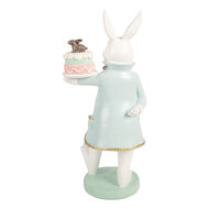 Clayre &amp; Eef   | Decoratie Konijn met taart Wit Blauw 13x11x28 cm | 6PR6100