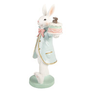 Clayre &amp; Eef   | Decoratie Konijn met taart Wit Blauw 13x11x28 cm | 6PR6100