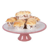 Clayre &amp; Eef   | Taartplateau op voet Wit Roze &oslash; 29x10 cm | 66437