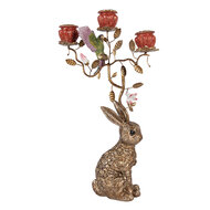 Clayre &amp; Eef   | Kandelaar Konijn Goudkleurig Rood 24x10x47 cm | 6PR6036