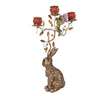 Clayre &amp; Eef   | Kandelaar Konijn Goudkleurig Rood 24x10x47 cm | 6PR6036