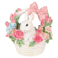 Clayre &amp; Eef   | Decoratie Konijn in mandje Wit Roze 15x9x16 cm | 6PR6068