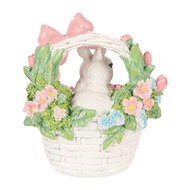 Clayre &amp; Eef   | Decoratie Konijn in mandje Wit Roze 15x9x16 cm | 6PR6068